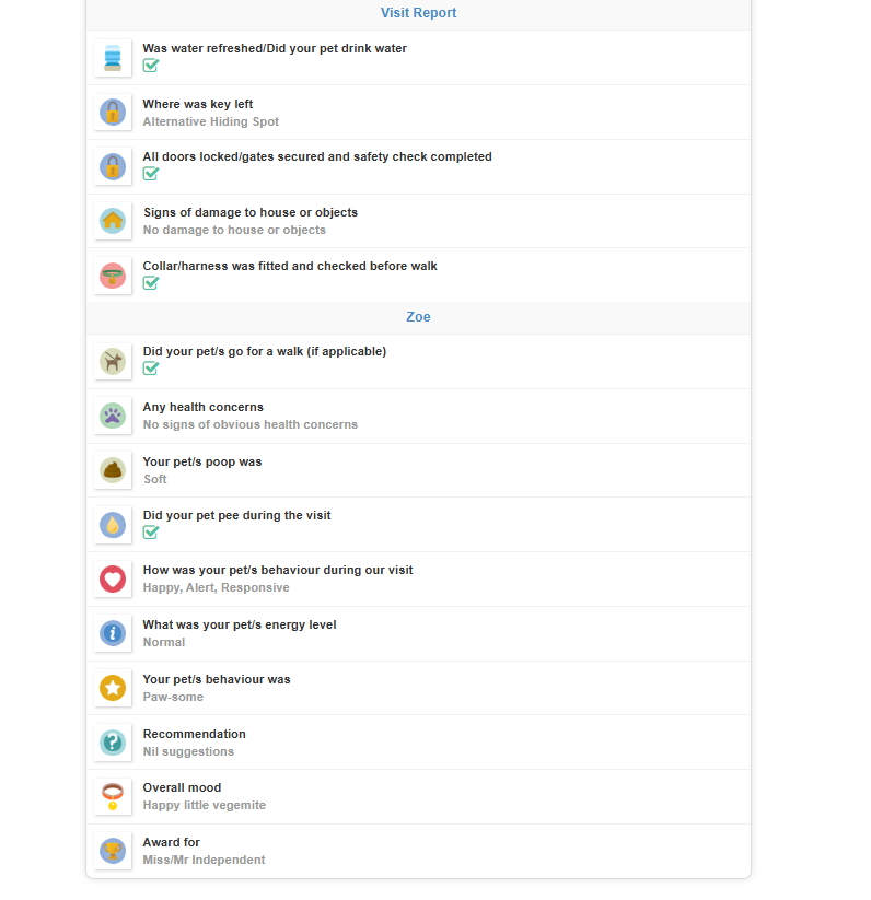 A photo of a visit report clients get